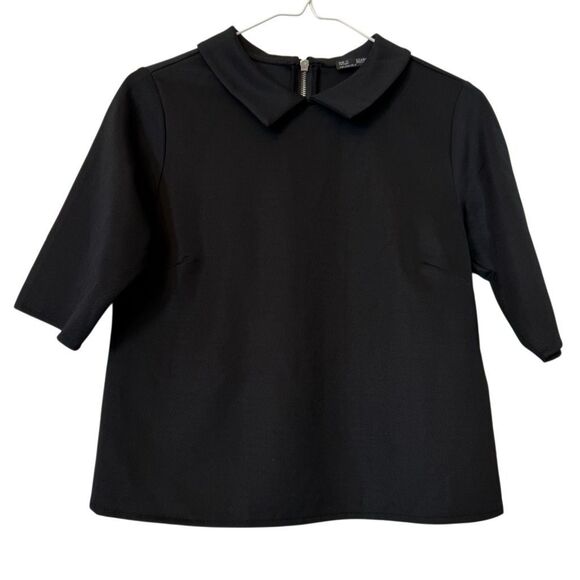 Zara Tops - ZARA Collection Collared Back Zip Half Sleeve Stretch Blouse Black Large